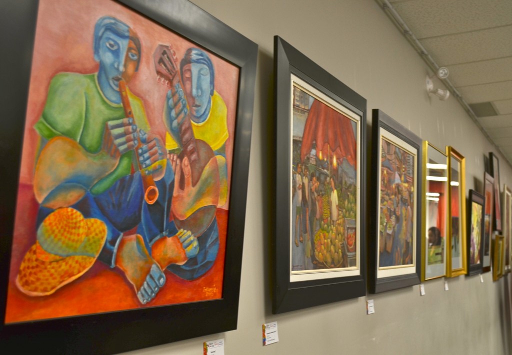 Some of the paintings on display for Sining