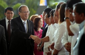 President Benigno S. Aquino III greets his Cabinet members during the send-off ceremony at the Departure Area of the Ninoy Aquino International Airport Terminal II in Pasay City on Saturday (May 10) to join fellow Association of Southeast Asian Nations (ASEAN) Leaders at the 24th ASEAN Summit in Nay Pyi Taw, Republic of the Union of Myanmar. “Moving Forward in Unity to a Peaceful and Prosperous Community” is the theme for this year’s ASEAN Summit, highlighting the importance of a united ASEAN. (Photo by Lauro Montellano, Jr. / Malacañang Photo Bureau)