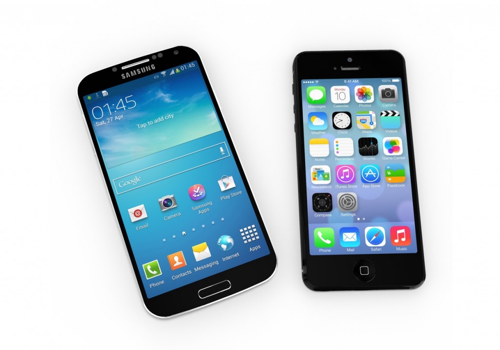 Samsung and Apple mobile devices. (Pedro II / Shutterstock)