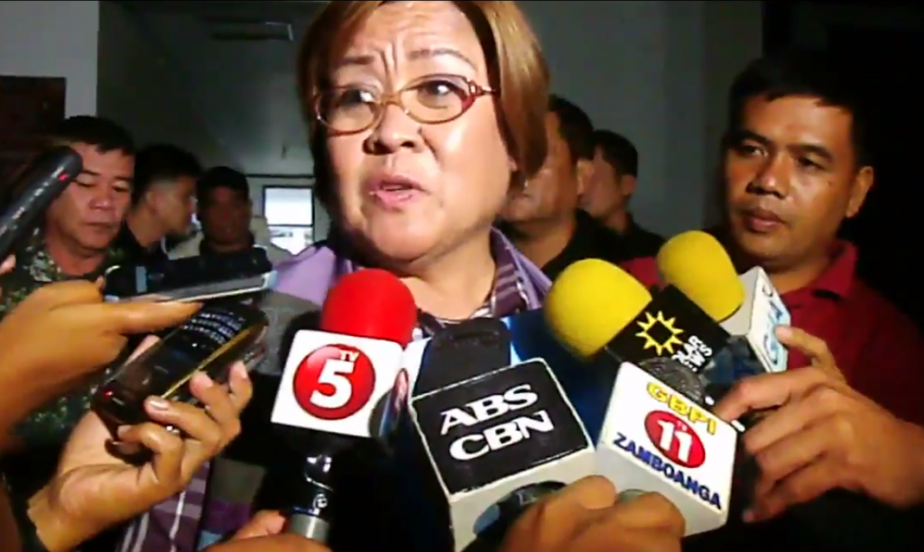 Justice Secretary Leila De Lima (Screenshot from Zamboanga Times footage)