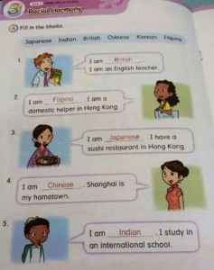 A photo of the textbook depicting Filipinos as domestic helpers. / Photo from Tom Grundy's official blog. (Hongwrong.com) 