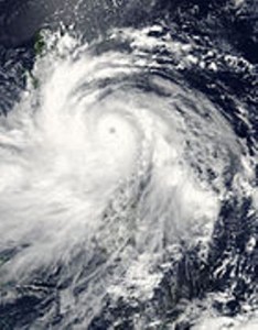 Typhoon Glenda (Rammasun)  shortly before Philippine landfall on July 15. (NASA satellite image / Wikipedia photo)