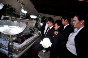 Friends of Guillo Servando, a hazing victim during the wake. / Photo courtesy of Richard A. Reyes, Philippine Daily Inquirer