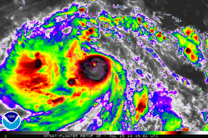 Screengrab from the MTSAT video shows the eye of Typhoon Glenda (Rammasun.)
