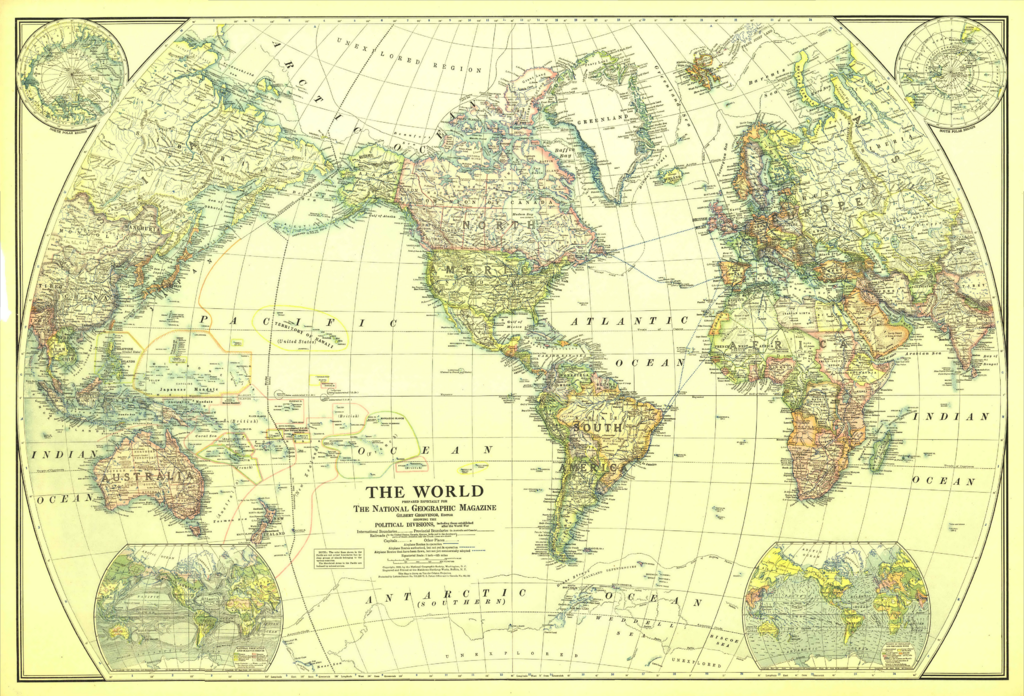 Map of the World in 1922. Photo from National Geographic Society / Wikimedia Commons.