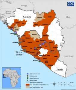 2014 West Africa Ebola virus outbreak situation map. Photo from Centers for Disease Control and Prevention / Wikimedia Commons.