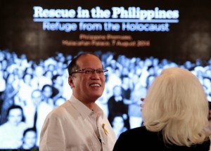 President Benigno S. Aquino III graces the premier screening of the “Rescue in the Philippines: Refuge from the Holocaust” at the Rizal Hall of the Malacañan Palace on Thursday (August 07) documentary showed how the Philippines became asylum of approximately 1,300 Jews who escaped Nazi tyranny during World War II. The Rescue was orchestrated by their Philippine President Manuel Quezon, US High Commissioner Paul McNutt, US Army Colonel Dwight Eisenhower, and the five Frieder brothers.  (Photo by Benhur Arcayan / Malacañang Photo Bureau)