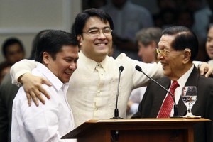 Senators Jinggoy Estrada, Bong Revilla and Juan Ponce Enrile. Photo by Alex Nuevaespaña / Public Relation and Information Bureau / Wikimedia Commons.