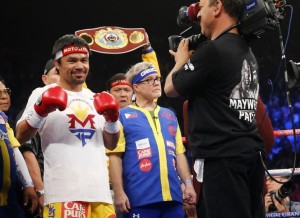 Filipino boxing icon Manny "Pacman" Pacquiao before his megabout with American undefeated boxer Floyd "Money" Mayweather Jr. at the MGM Grand Garden Arena in Las Vegas on May 2. (Photo by Steve Marcus)