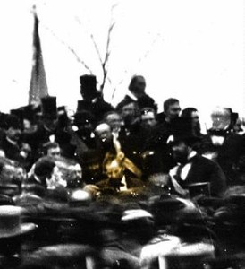 One of the only two confirmed photos of Abraham Lincoln at Gettysburg. (Wikipedia Photo)