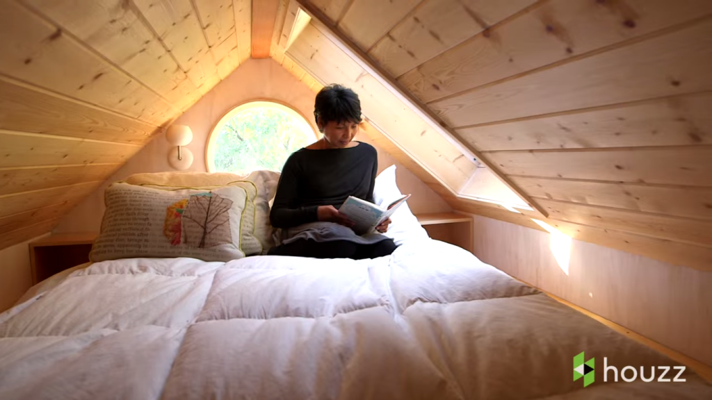 Vina and her bedroom loft with skylight (screenshot from Houzz video)