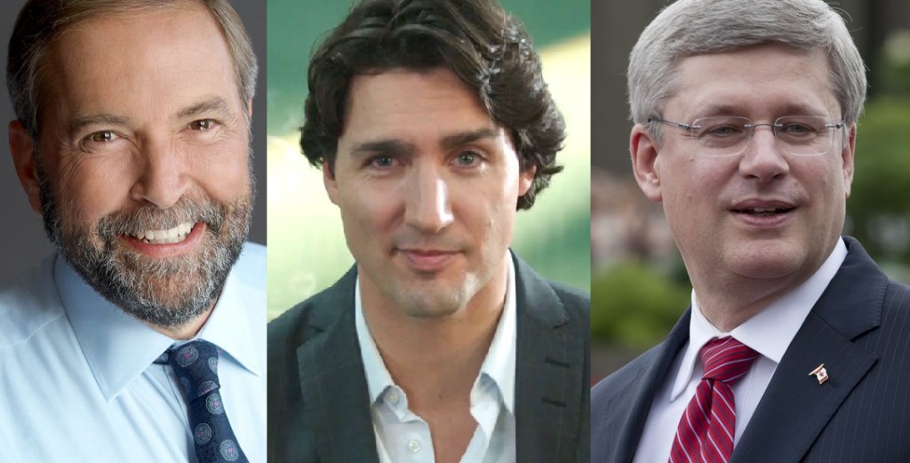 Tom Mulcair, Justin Trudeau and Stephen Harper