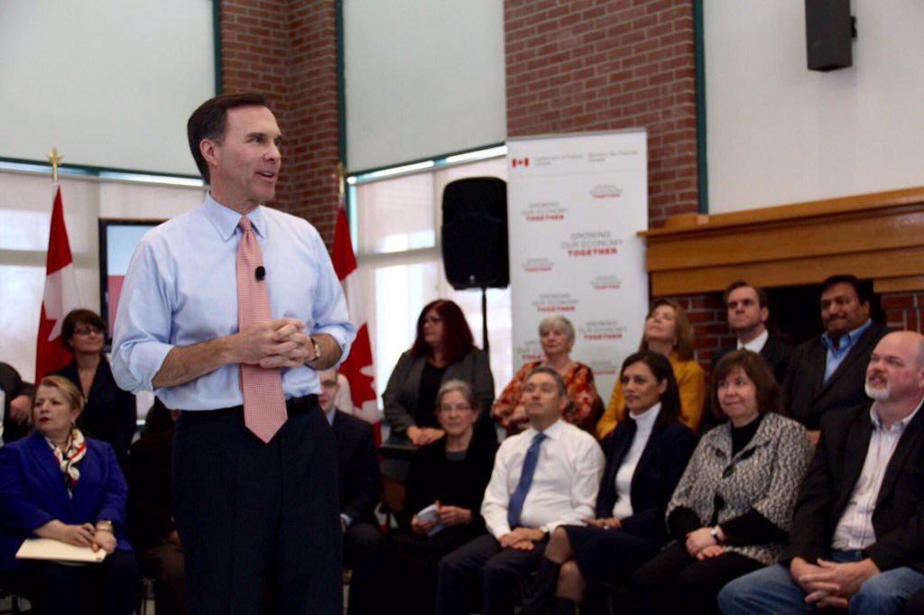 Finance Minister Bill Morneau has already cut loose two of the "fiscal anchors" that tethered the Liberal election platform. (Photo from Morneau's official Twitter account)