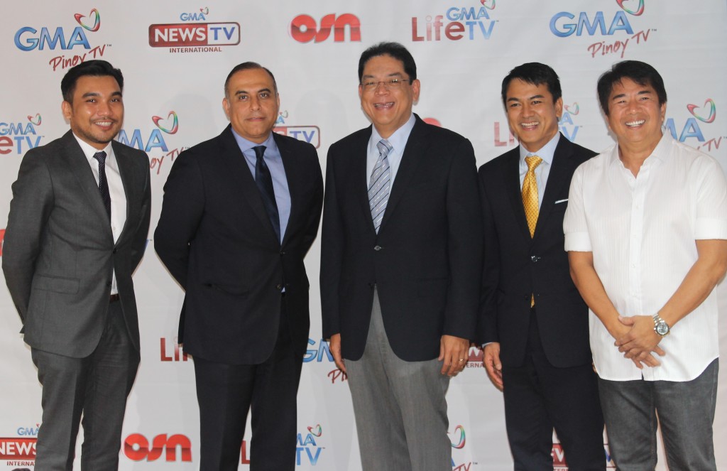 (From left) Chuck Silva, OSN Pinoy Director; Emad Morcos, OSN SVP for Media Partners, Affiliate Channels, and Digital Content; GMA Network President and COO Gilberto R. Duavit, Jr.; GMA First Vice President and Head of International Operations Joseph T. Francia; and Kapuso host Willie Revillame at OSN’s courtesy call at the GMA Network Centre in Quezon City (Contributed photo)