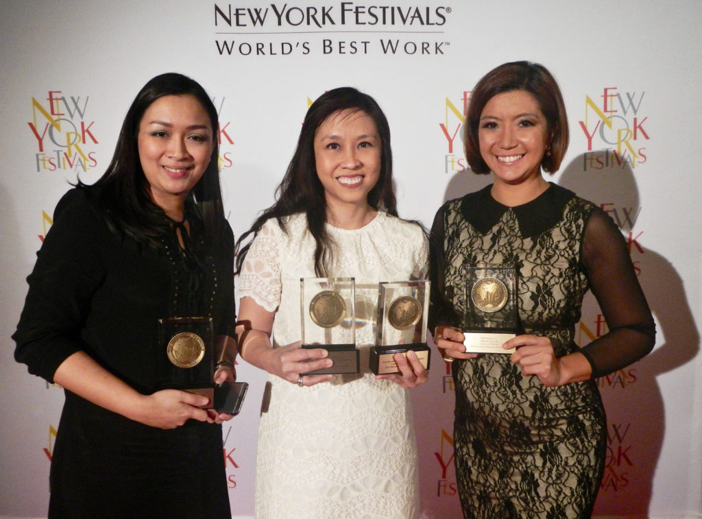 GMA’s New York Fest medals were accepted by Senior Program Manager Angeli Atienza,  News and Public Affairs' First Vice President Nessa Valdellon and multi-awarded I-Witness host and writer Kara David. (Contributed photo)