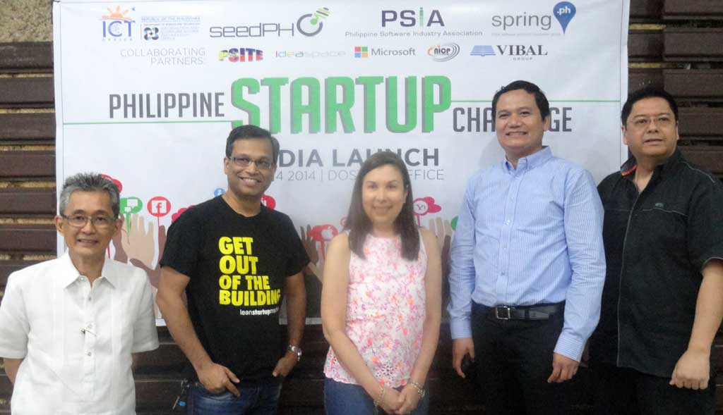 Proponents of the Philippine Startup Challenge (PSC) pose for a photograph at the Media Launch of the PSC. In the photo (L- R) are DOST–ICT Office Deputy Executive Director Monchito Ibrahim; PSIA Information & Research Committee Chairperson Arup Maity; PSIA Director Ma. Rosario Gruet; Philippine Society of Information Technology Educators (PSITE)'s Dr. Marmelo Abante; and PSIA President Joey Gurango. (Photo from the Information and Communications Technology Office's website)