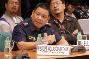 Supt. Nolasco Bathan, Officer in Charge of the Philippine National Police (PNP) during the public hearing on dangerous drugs and alleged extrajudicial killings on Monday (Aug. 22, 2016) at the Senate in Pasay City. (Photos: Jess Escaros, Jr./PNA)