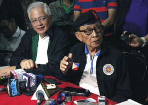 Former President Fidel V. Ramos (right), in a press conference at Camp General Emilio Aguinaldo in Quezon City. (Photo: Joey Razon/PNA)