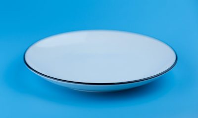 White plate on blue background