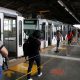 Passengers line up to get free train rides