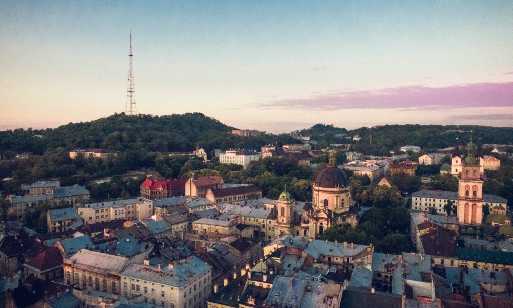 Aerial photography of buildings in Lviv, Ukraine