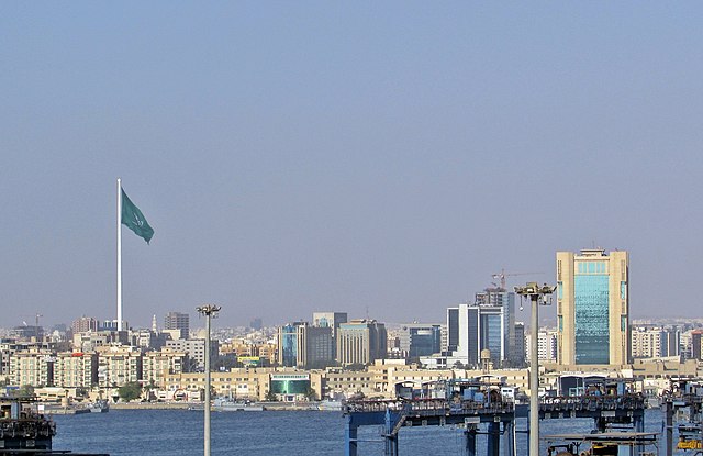 Flag of Saudi Arabia in the city