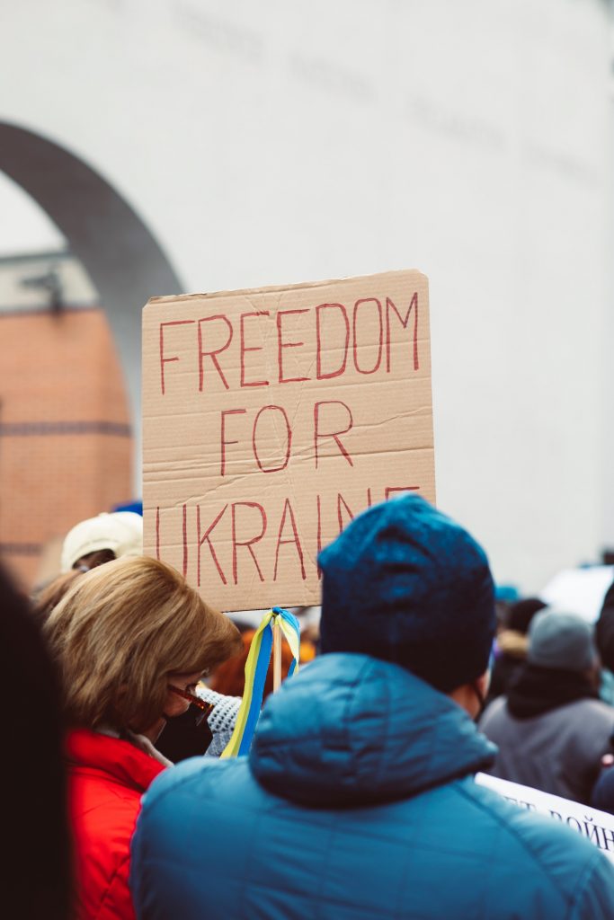 A placard that read "Freedom for Ukraine"