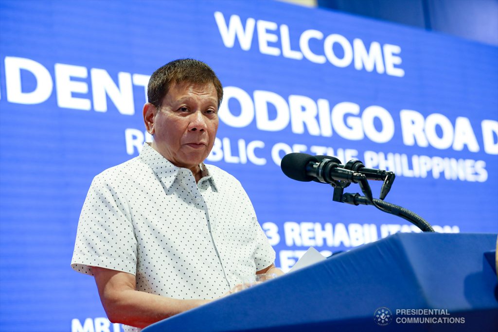 President Rodrigo Roa Duterte during the completion ceremony of the Metro Rail Transit Line-3 rehabilitation project