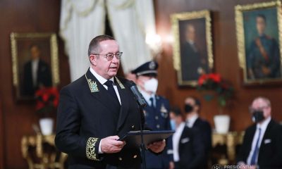 Russian Federation Ambassador Marat Pavlov speaking in a podium