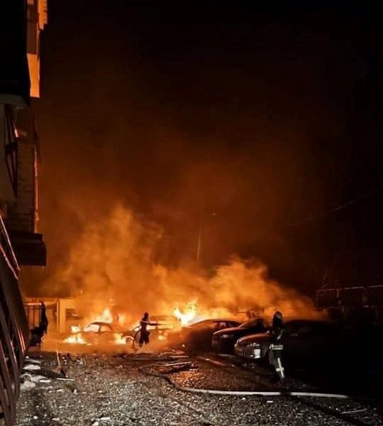 Fire spreads after bombing in Kharkiv