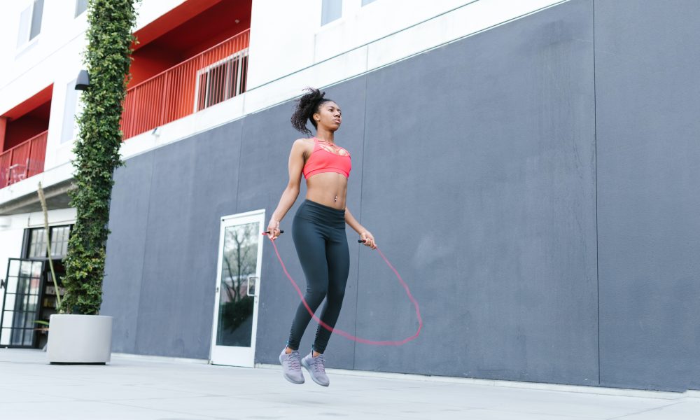 Woman using jumping rope