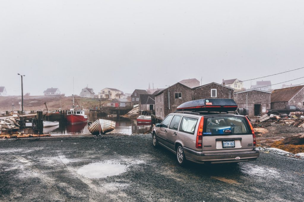 car parked near a river