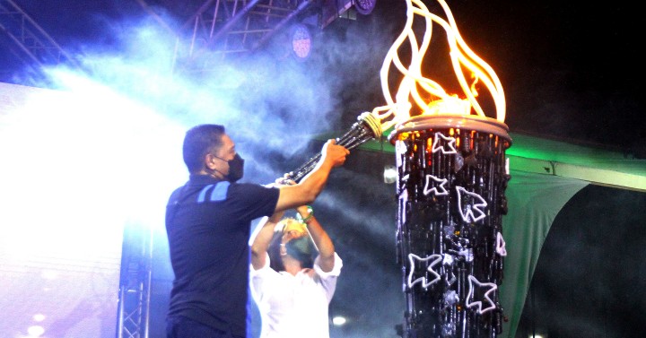 lighting of peace torch during the “United in Music. One for Peace”