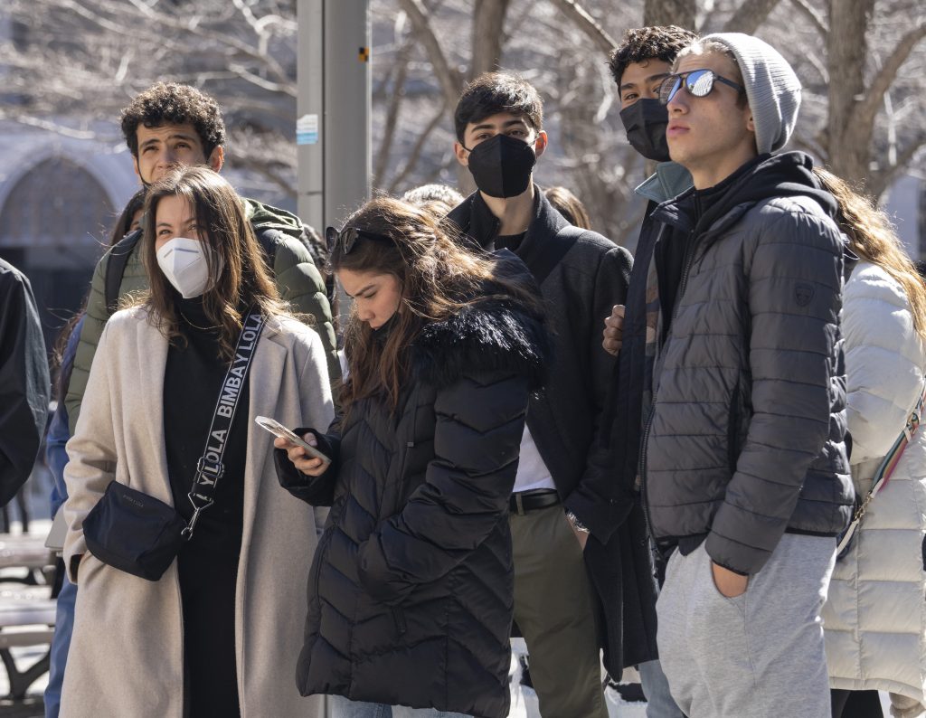 Crowd with face masks