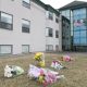 Flowers are shown outside Maison Herron, a long term care home in the Montreal suburb of Dorval