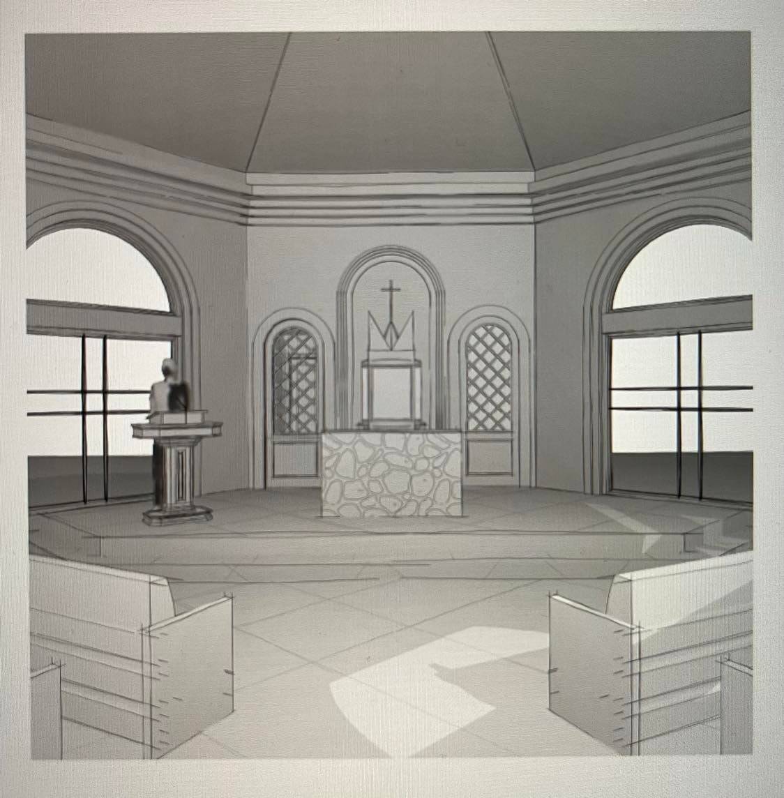 Grayscale artistic interior plan for the construction of St. Anthony's Church Santo Niño de Cebu Shrine