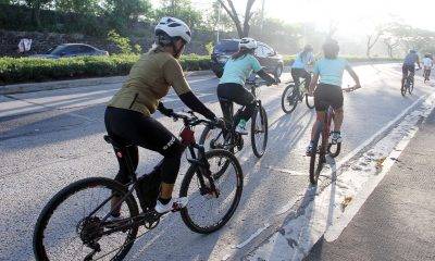 Pedaling female cyclists