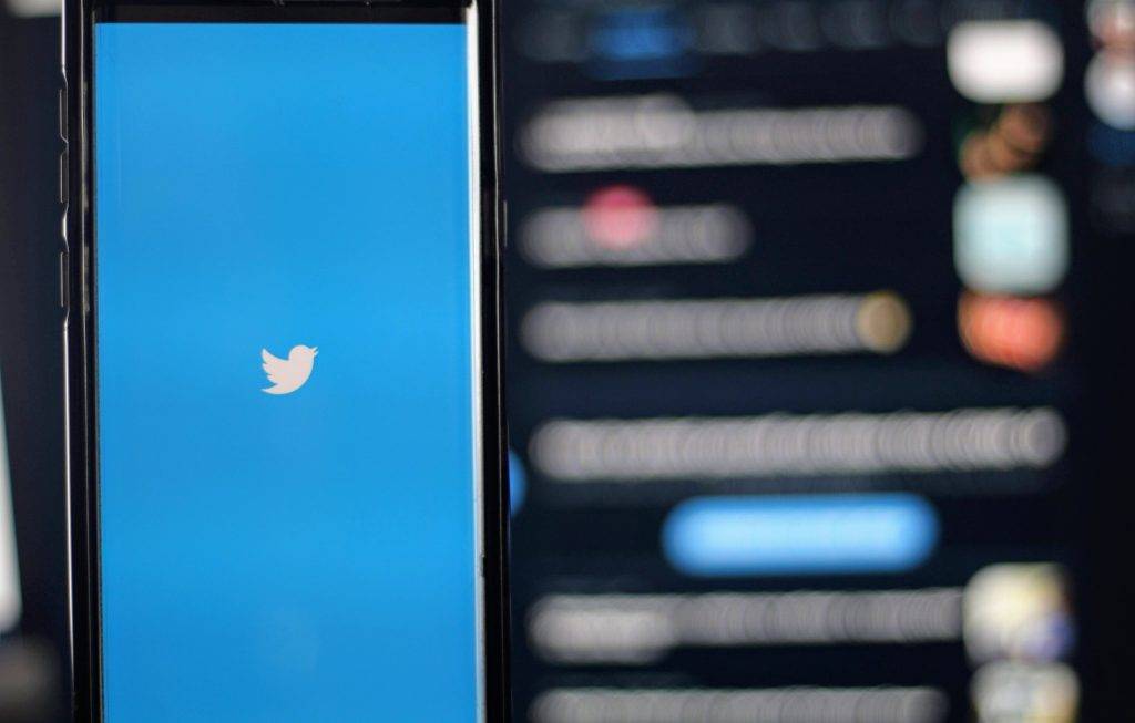 Phone displaying Twitter logo