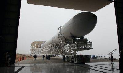 Transportation of assembled rocket into hangar