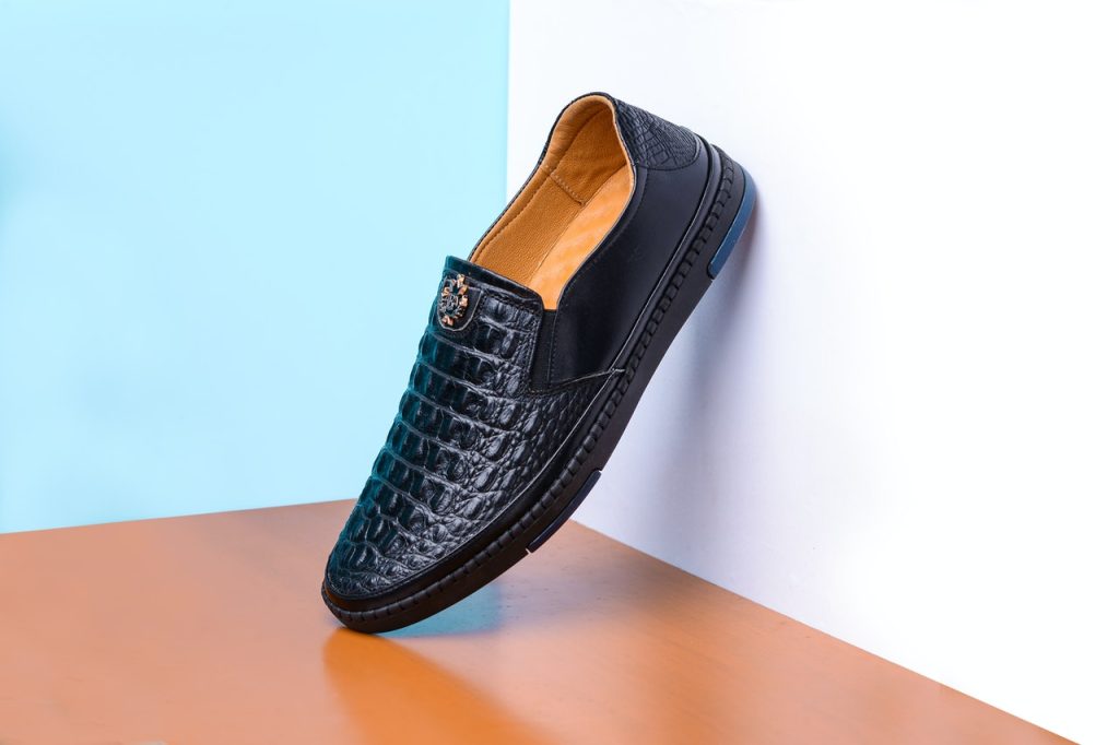 black leather shoe