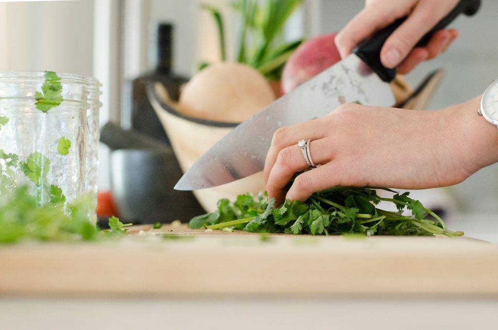 chopping cilantro