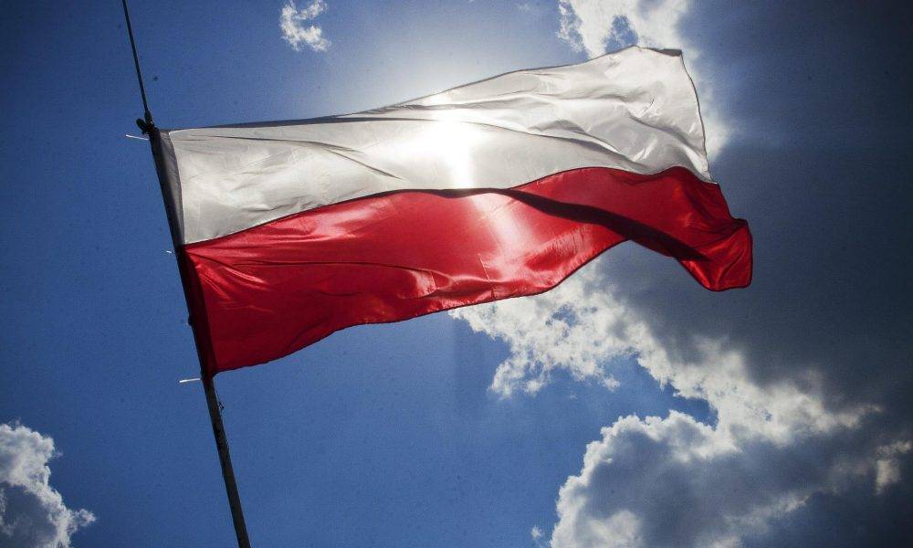 Flag of Poland with the sky as a background