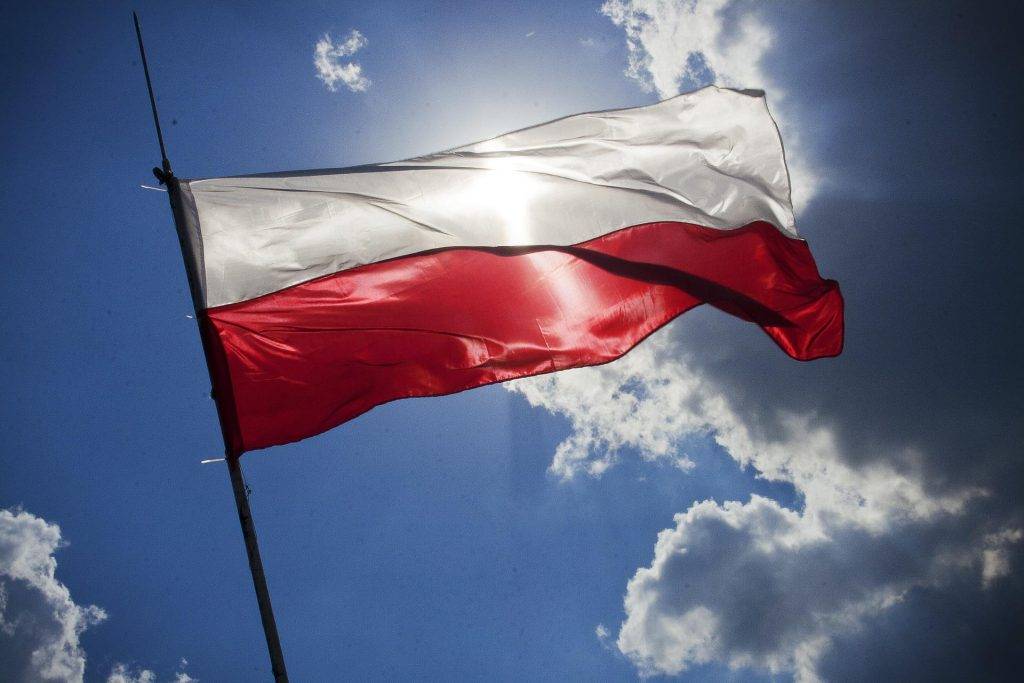 Flag of Poland with the sky as a background