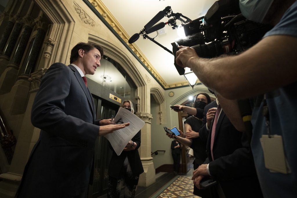 Prime Minister Justin Trudeau speaks with the media 
