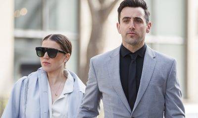 Canadian musician Jacob Hoggard arrives alongside his wife Rebekah Asselstine, for his sex assault trial
