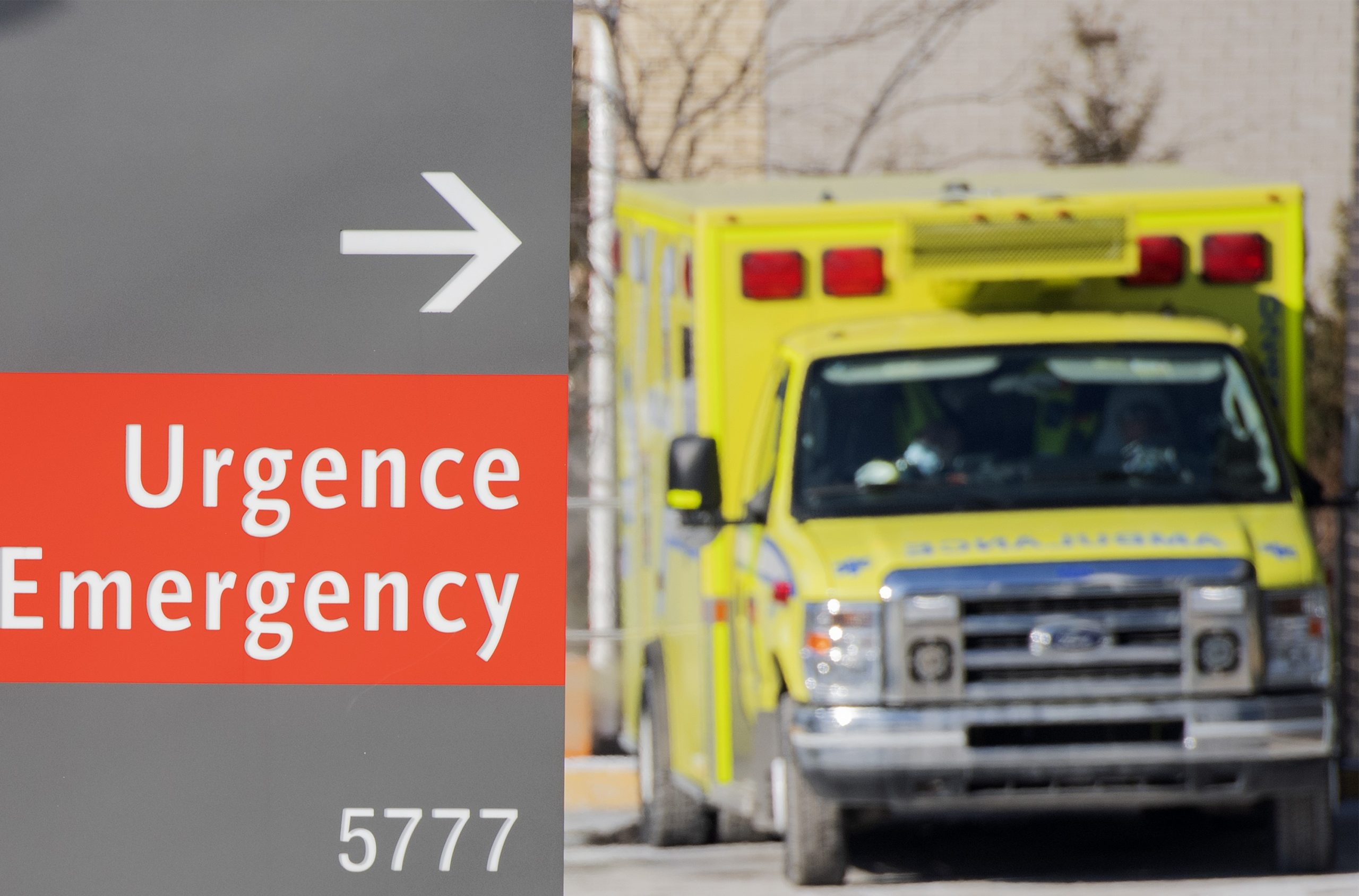 An ambulance is shown outside a hospital in Montreal