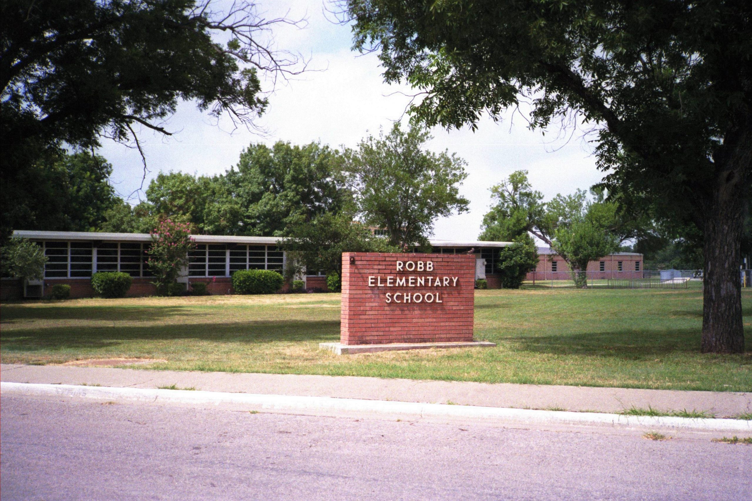 Sign of Robb Elementary School in Texas