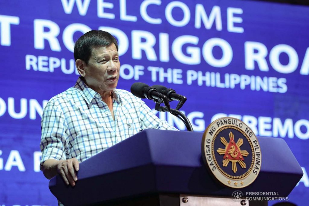 Presidrent Rodrigo Duterte delivering a speech