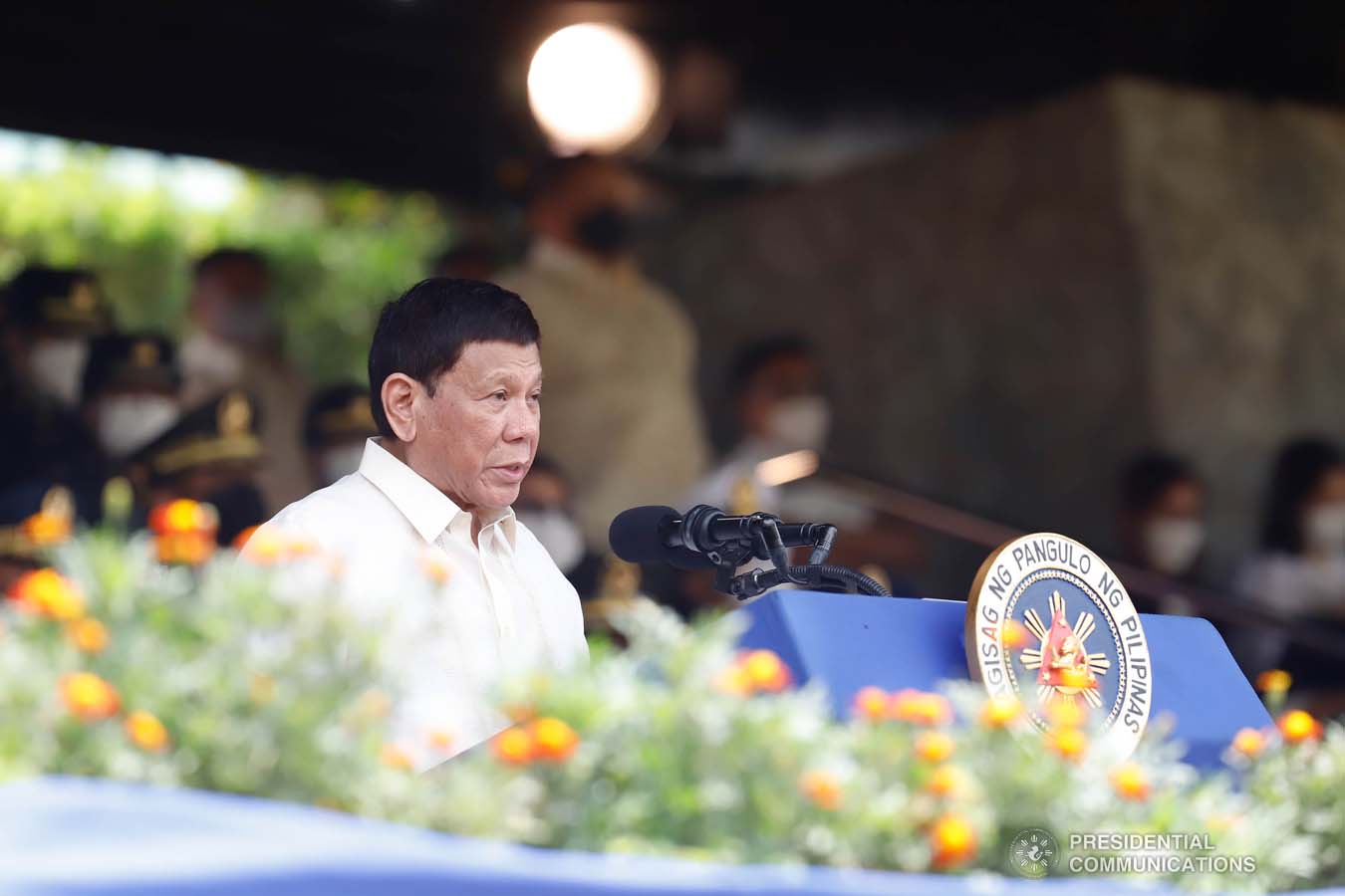 President Rodrigo Roa Duterte at the Fajardo Grandstand, Borromeo Field in Fort Gen. Gregorio H. del Pilar, Baguio City