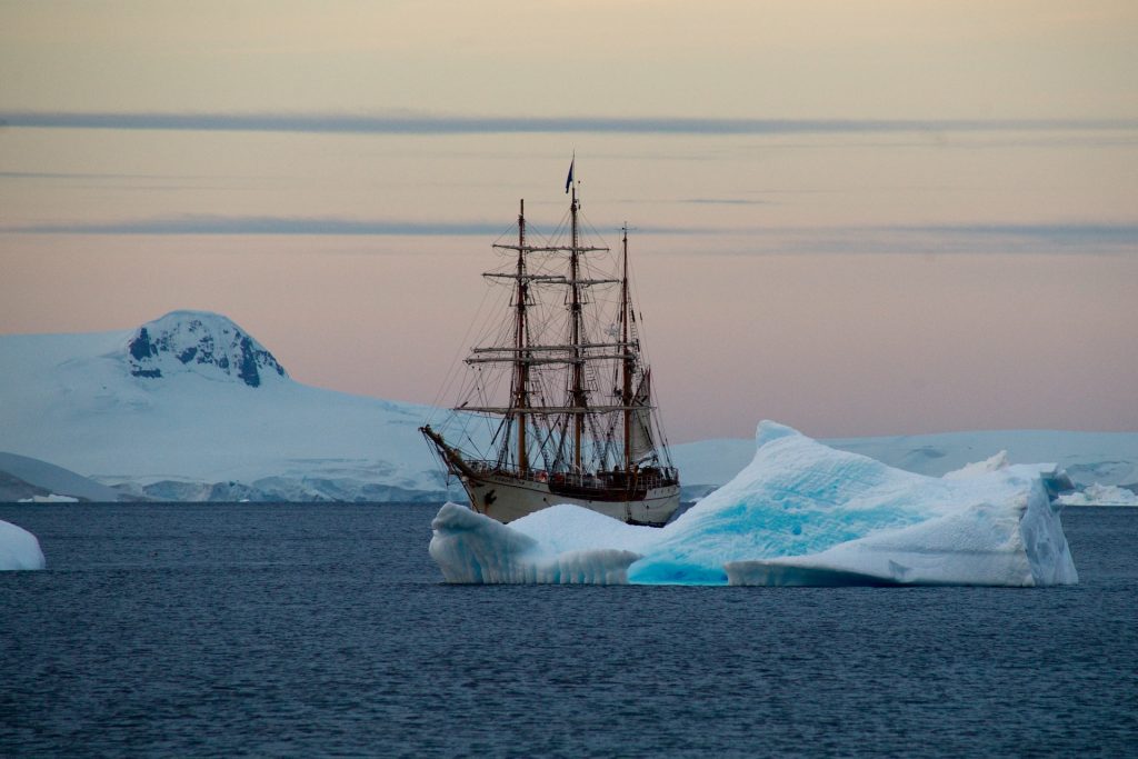 brown ship in antartica